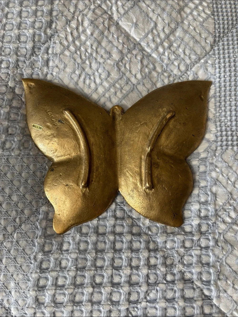 Vintage Brass-Tone Butterfly Trinket Dish Made In Taiwan